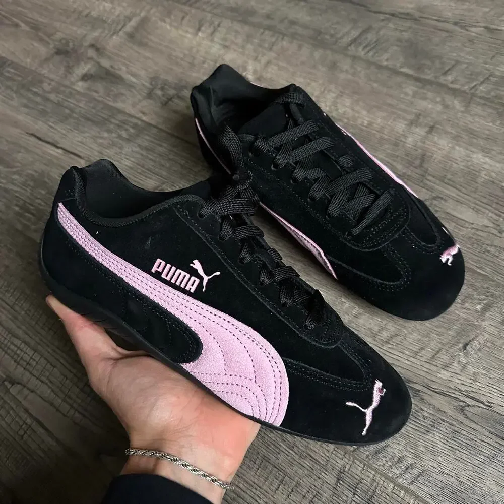 Cute Black Pink Suede Slim Sporty Puma Speedcat Low Top Driving Shoe Sneaker